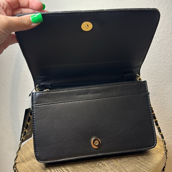 Badgley Mischka quilted black crossbody bag/gold chain, NWT - Picture 7 of 9